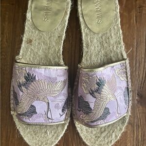 JOHNNY WAS NWOT Purple and Gold Sandals with Jute Sole